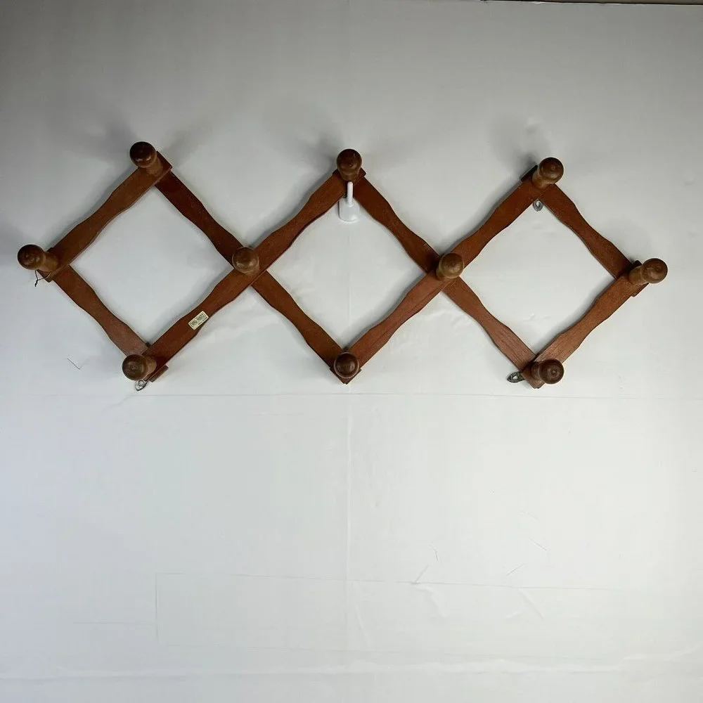 VTG Accordion Wooden Peg Rack Hanger Wall Hook Mug Coat Hat Jewelry Organizer - Picture 3 of 5